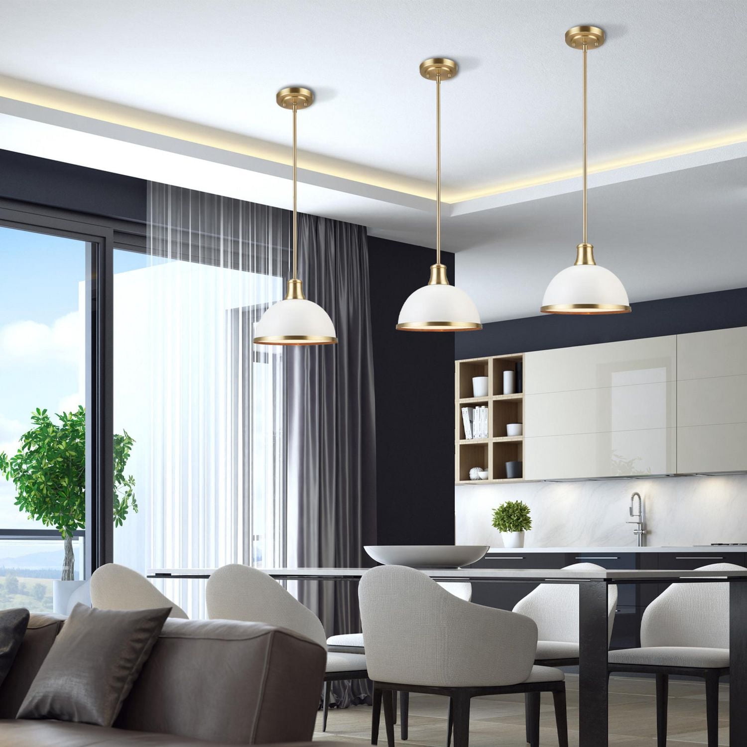 Globe Electric Luminaire suspendu à 1 ampoule Beckett, blanc mat, accents laiton mat