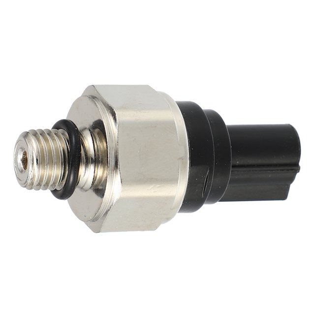 Engine Oil Pressure Sensor for Honda Pilot 2009-2020, made of durable metal and plastic in a silver tone and black finish. Designed to detect engine oil pressure and ensure proper engine operation. Compatible with various Honda models, including Accord, Civic, Crosstour, Odyssey, and Ridgeline. Features a threaded connector and a compact design for easy installation. Non-OEM replacement part.