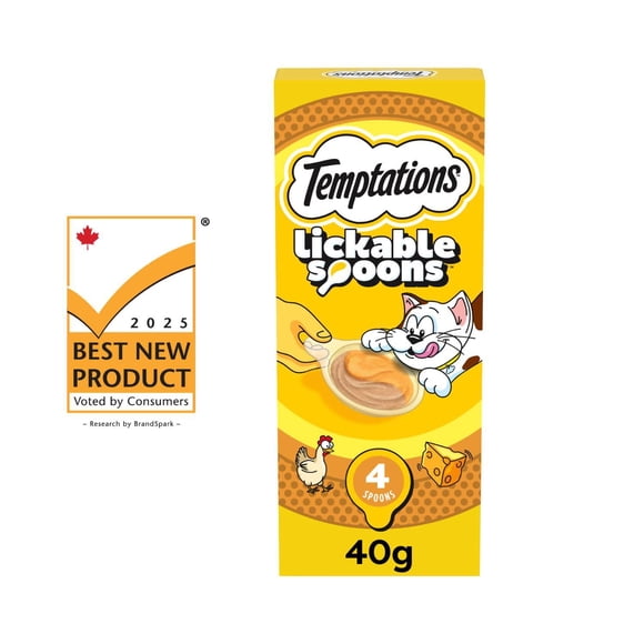 TEMPTATIONS LICKABLE SPOONS Adult Cat Treats Tasty Chicken & Cheesy Cheese Flavour 4 Spoons