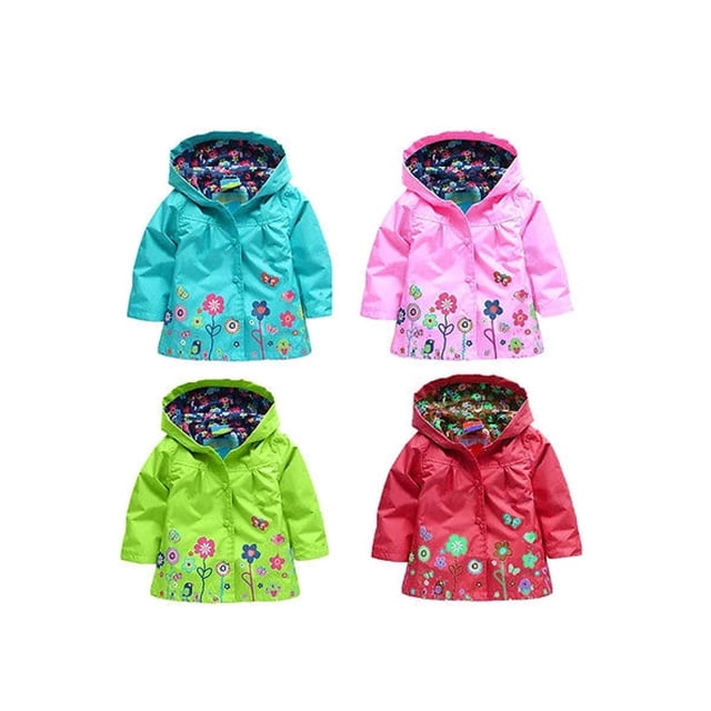 Imperméable à Capuchon pour Tout-Petites Filles, Joli Motif de Fleurs Imprimé, à Simple Boutonnage, Coupe-Vent d'Extérieur
