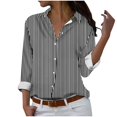 thumbnail image 1 of cfhntfmh Women's Button down Shirts Lounge Striped Print Long Sleeve Collared Blouses Fall Loose Work Tops, 1 of 4