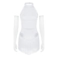 thumbnail image 2 of Hansber Robe de Danse pour Femme à Franges en Strass avec Gants, Col Licou, Costume de Danse Latine pour Salle de Bal, Rumba, Salsa, Blanc, TTG, 2 of 7