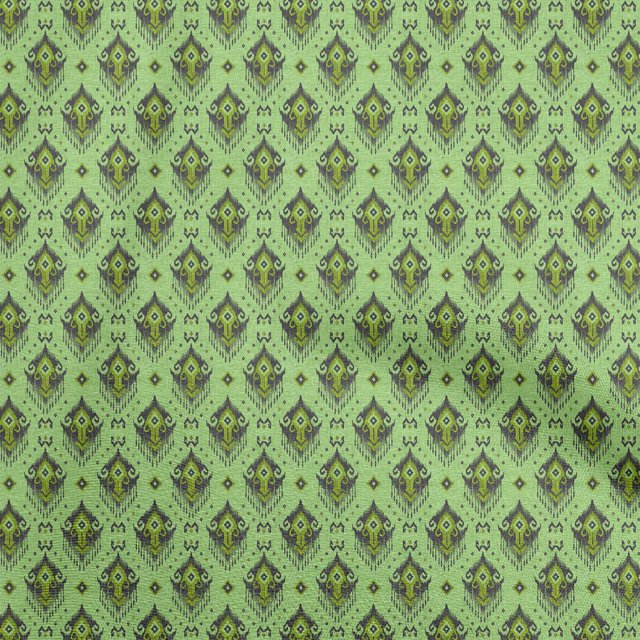 oneOone Rayon Light Green Fabric Asian Ikat Sewing Material Print Fabric By The Yard 56 Inch Wide