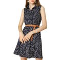 thumbnail image 1 of INSPIRE CHIC Women's Printed Half Placket Sleeveless Belted Dress, 1 of 6