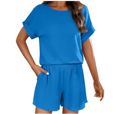 Dvkptbk Womens 2 Piece Sets Summer Outfits Oversized Lounge Sets Fashion Casual T Shirts Tops Biker Shorts Lounge Workout Tracksuits