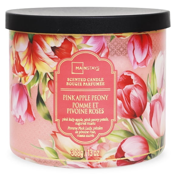 Mainstays 3-Wick Candle Pink Apple Peony Fragrance, 13-Ounce
