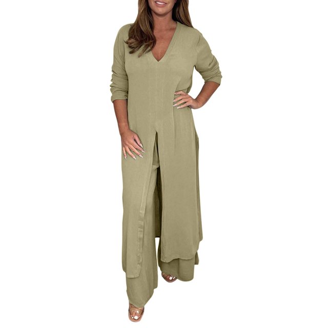 Kcodviy Robe Décontractée en Mousseline pour Femmes, Longue, Tenue de Chasse pour Femmes, Manches, Pantalon, Ensemble Deux Pièces pour Invitée de Mariage