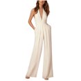 thumbnail image 1 of EQWLJWE Pantalon pour Femmes Combinaison Ample Aguichant Sans Manches à Col Suspendu avec Poche, Couleur Unie pour Femmes, 1 of 6