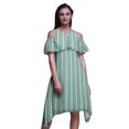 thumbnail image 1 of Bimba Robe Droite à Volants Imprimée Teinture sur Nœuds Verte pour Femmes Épaules Dénudées - Très Grande Taille, 1 of 1