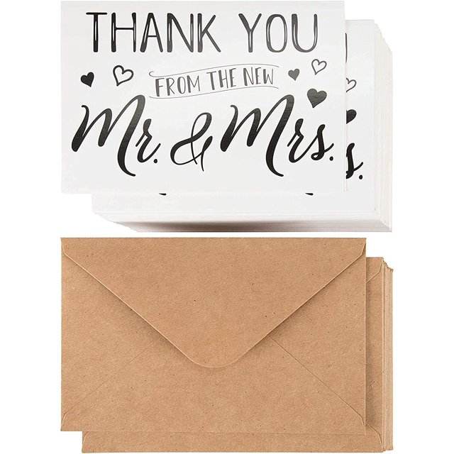 Wedding Thank You Cards - 120-Pack Thank You from The New Mr. and Mrs. Greeting Card, Bulk Thank You Note Cards and Kraft Envelopes Stationery Set, 4 x 6 Inches