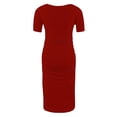 thumbnail image 4 of yoeyez Liquidation de Vêtements de Maternité Robe Grande Taille Femme Manches Courtes Col Rond Robe Simple Shower de Bébé Tenue Quotidienne Robe Soleil Robe Moulante Froncée Midi Robes Ajustées Rouge,G, 4 of 7