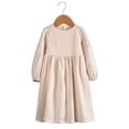 thumbnail image 1 of RXIRUCGD Girls' Long Sleeved Solid Color Princess Dress Round Neck Princess Bow Skirt, Beige, Size: 6 Years, 1 of 9