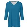 thumbnail image 4 of Spring Tops for Women V Neck Solid Color Casual Summer Basic Top Long Sleeve Basic Oversized Tshirts for Women Blue M, 4 of 4