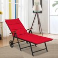 thumbnail image 1 of Gymax Chaise Longue Pliante en Rotin pour Patio en Aluminium avec Roue et Coussin Rouge, 1 of 10
