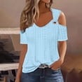 thumbnail image 3 of QIPOPIQ Women's Cold Shoulder Tops Short Sleeve V Neck T Shirts Basic Summer Tees Clearance, 3 of 7