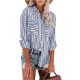 thumbnail image 1 of DPTALR Women's Tops Striped Printed Single Breasted Long Sleeve Shirt Cotton Linen Tops, 1 of 8