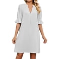 thumbnail image 1 of Robes Formelles pour Femmes Col en V à Volants Manches 1/2 Robe Midi Élégante Été Tenue de Bureau Décontractée Robe Courte Unie, 1 of 6