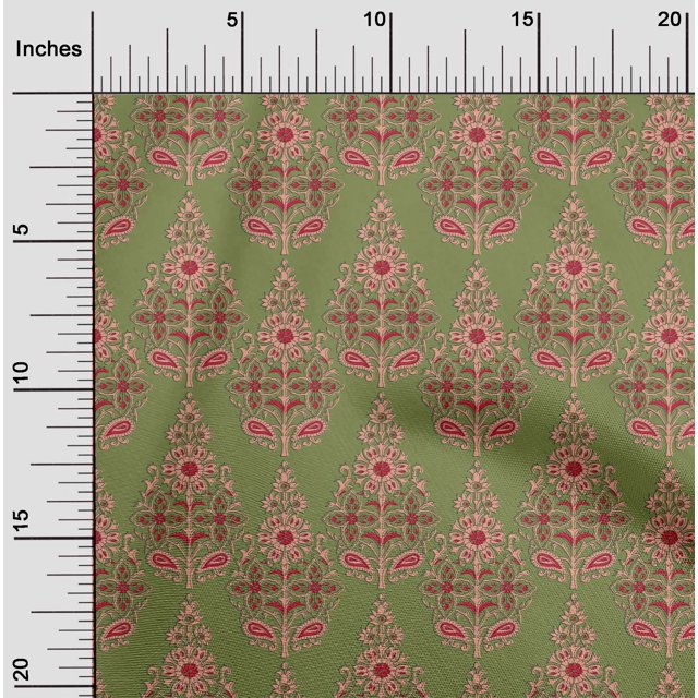 oneOone Silk Tabby Fabric Floral & Paisley Block Print Fabric By Yard 42 Inch Wide