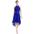 thumbnail image 1 of RUNQHUI Costume de Danse Lyrique pour Femme Robe Asymétrique Froncée avec Strass Justaucorps à Jupe de Danse Moderne Bleu TG, 1 of 7