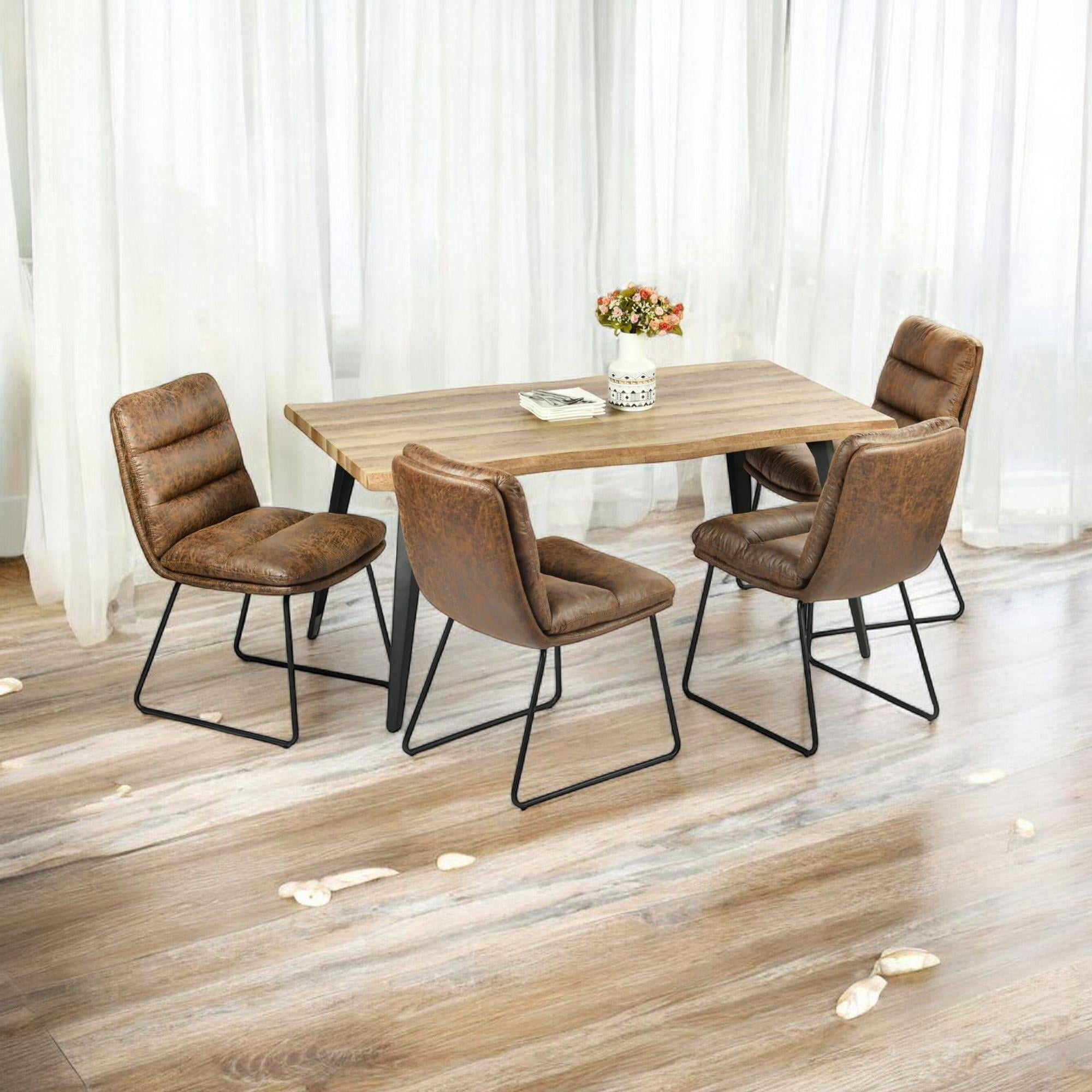Ensemble de salle à manger Homy Casa 5 pièces de 160 cm (63 pouces), table en faux bois à bords naturels, chaises d'appoint rembourrées en similicuir