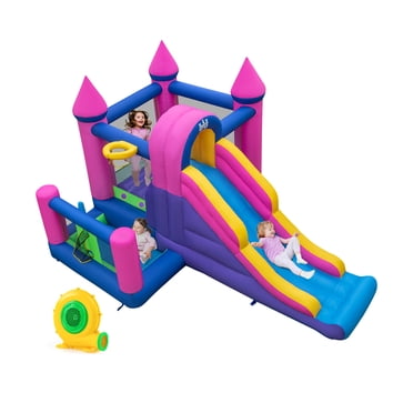 Gymax Château Gonflable pour Enfants 7-en-1, Maisonnette Sautante avec Longue Glissade et Souffleur 735 W