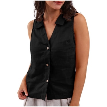 Yuyuzo Womens Button down Tank Tops V Neck Collared Basic Tees Summer Sleeveless Casual Tunic Tops