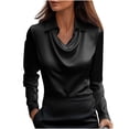 thumbnail image 1 of Yanlir Chemisier Haut à Revers en Satin Uni pour Femme, Printemps Automne, Col Rond, Mode Décontractée, Blouse à Boutons, Chemise Confortable pour le Bureau, le Travail, le Port Quotidien (Black#1,L), 1 of 7
