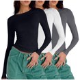 thumbnail image 1 of Birdeem T-Shirts à Manches Longues pour Femmes Mode Décontractée Col Rond Couleur Unie T-Shirt à Manches Longues Chandail Tops Manches 3/4 T-Shirts pour Femmes, 1 of 4