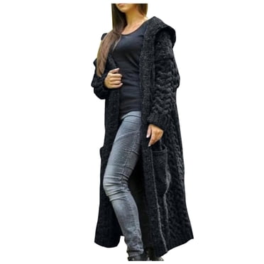 Kcodviy Women Winter Solid Light Cardigan for Women Knitted Loose Hooded Long Cardigan Sweatshirt Cardigan Sweater Pocket Coat