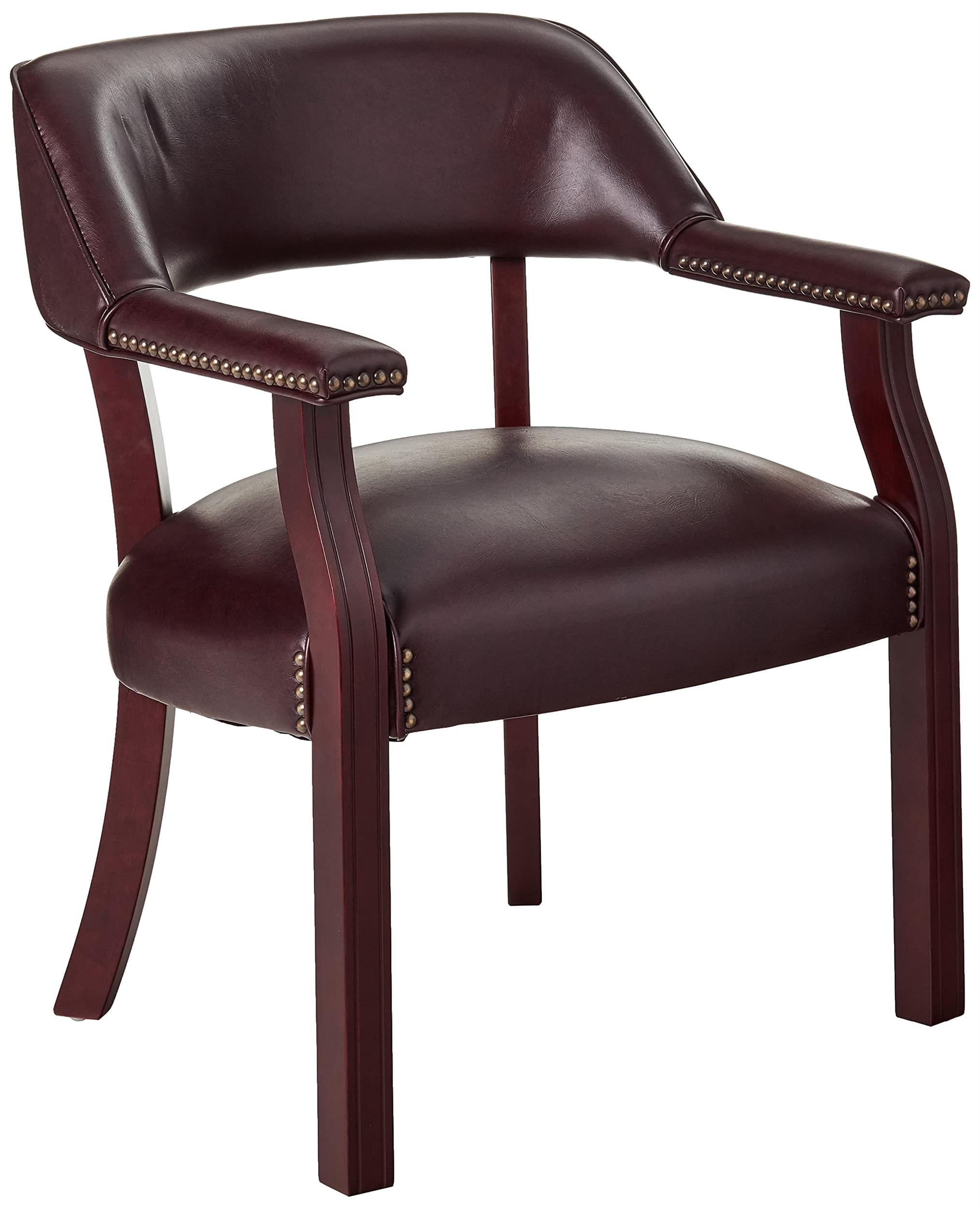 Fauteuil d'Appoint Traditionnel en Vinyle Rouge Sang de Bœuf et Bois d'Acajou