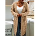 thumbnail image 3 of Women Hooded Open Front Cardigan Cable Knit Sweaters Solid Chunky Long Sweater Coats with Pockets, 3 of 5