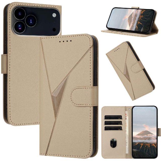 Étui à Rabat Premium pour iPhone 17 Pro Texture Fibre de Carbone, Support et Fermoir Magnétique Or