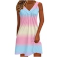 thumbnail image 1 of Kyusrd Robe Débardeur d'Été pour Femmes Robe Courte Plissée à Col en V Sans Manches Robe Soleil T-Shirt Robe Trapèze Robe Courte de Plage, 1 of 6