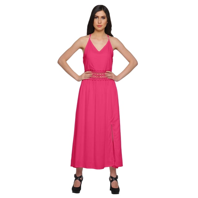 Moomaya Robe Longue Unie Sans Manches à Bretelles Spaghetti Ajustables pour Femmes