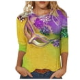 thumbnail image 2 of T-shirts de Mardi Gras pour Femmes, T-Shirts de Croisière de Carnaval, Vêtements de Mardi Gras à Masque Pailleté Graphique pour Femmes Grande Taille, T-Shirts à Col Rond à Manches 3/4 Imprimés Masque de Carnaval pour Femmes Mode Hauts de Carnaval, 2 of 5