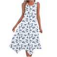 thumbnail image 2 of Ovzne Robes pour Femmes Robe Femme Imprimé Sans Manches Poche Ourlet Irrégulier Col Rond Robe Robe de Vacances Imprimée Liquidation, 2 of 5
