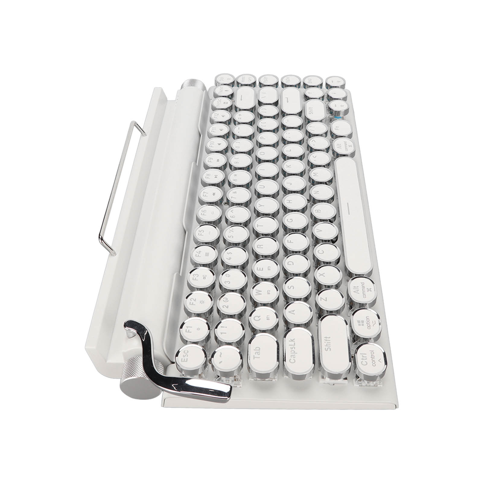 Typewriter Mechanical Keyboard, Support 3 Devices FN Master 2000mA Capacity Retro Round Keycap Mechanical Keyboard  For Cellphone White