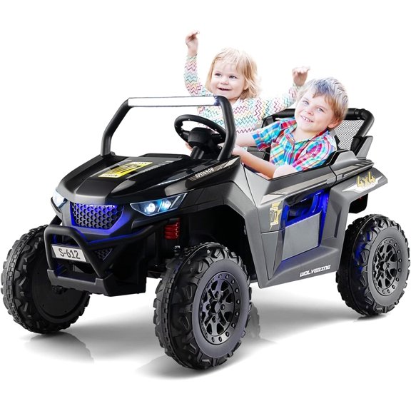 OLAKIDS Véhicule UTV pour Enfants 2 Places, Camion-Auto Électrique 12 V avec Télécommande, Power Wheel, Véhicule à Batterie avec Musique, Suspension à 4 Roues, Bluetooth, MP3, USB, FM, Klaxon