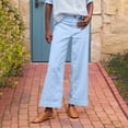 thumbnail image 2 of Women's Linen Pants - High Waisted Flare Wide Leg Capri Work Pants with Pockets, 2 of 6