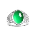 thumbnail image 1 of RYLOS Men's Rings 14K White Gold Nugget Ring with Cabochon Gemstone & Diamonds Emerald Rings For Men Size 9, 1 of 7