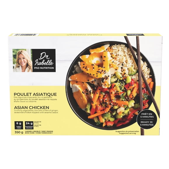 Dr Isabelle - PhD Nutrition - 23 g de Protéines, 5 g de Fibres, Poulet à l'Asiatique - Repas Surgelés - Prêts en 5 minutes - 1 Portion de 350 g Repas prêts à manger santé