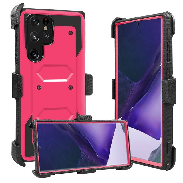 Mignova pour Samsung Galaxy S22 Ultra, Étui Robuste Résistant aux Impacts Élevés Type Armure avec Béquille + Étui-Clip Pivotant pour Samsung Galaxy S22 Ultra (Rose)