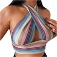 thumbnail image 1 of Fridja Lady Color Striped Sleeveless Halter Halter Slim Knit Cross Top, 1 of 7