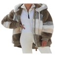 thumbnail image 1 of Women Contrast Color Hooded Coat Long Sleeve Zip-up Plush Tops, 1 of 4
