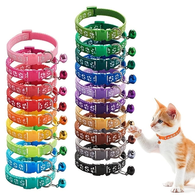 CNKOO 19pcs WhiskerSafe Reflective Cat Collars - Highly Visible Secure and Jingly with Safety Buckle and Bell - Ensure Kittys Safety and Visibility Easy Identification and Comfortable