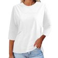 thumbnail image 2 of Plebaso Chemises Décontractées pour Femmes Manches 3/4 Col Rond Tunique Ample Blouses d'Été Unies Tee pour Femmes, 2 of 7
