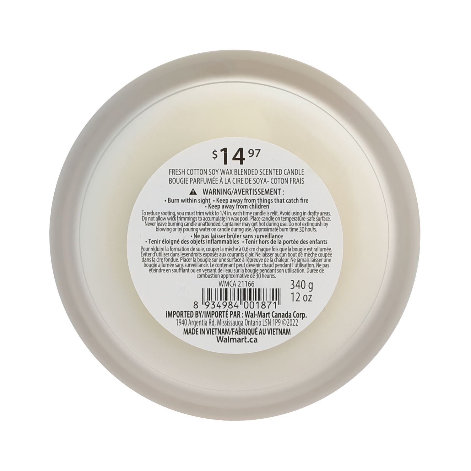 Botanical Light 16.4OZ Fresh cotton Soy Wax Blended Scented Candle,3 wick