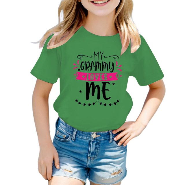 PMVFHDE Hauts pour Filles T-Shirts Grande Taille pour Fille Hauts Graphiques pour Fille T-Shirts pour Fille Coupe Ample T-Shirts pour Fille Coupe Ample T-Shirt Graphique pour Fille Col Rond Manches Courtes Vert, 9-10 Ans