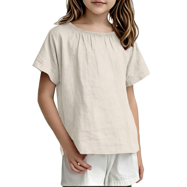 RXMEKW T-Shirt à Manches Courtes Doux et Respirant à Col Rond pour Enfants Tout-Petits Haut Uni pour Garçons Filles 100 % Polyester