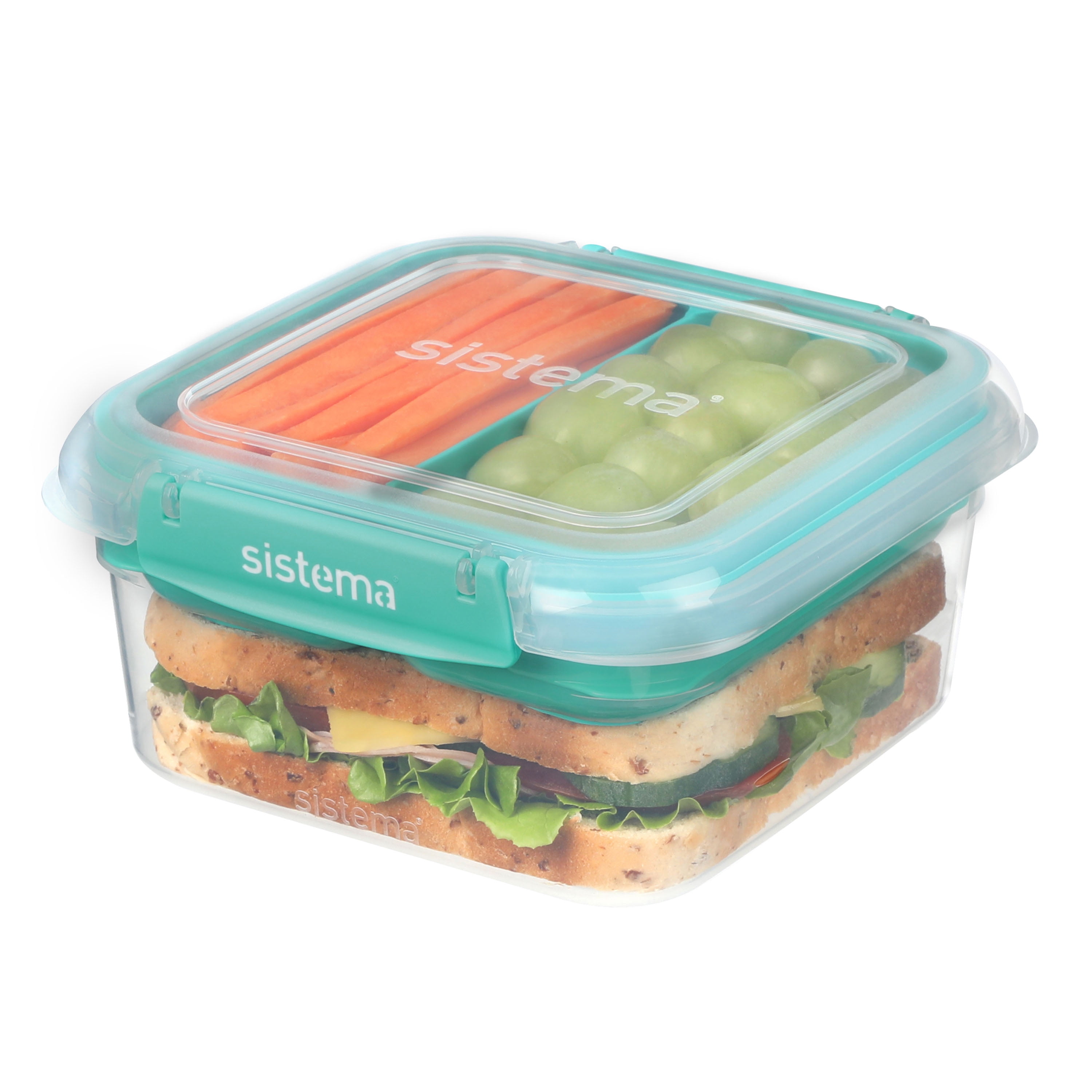 Récipient de conservation alimentaire à emporter Sistema Stax, 1,15 l, boîte hermétique compartimentée, empilable, fermeture antifuite, clips de fermeture facile, sans BPA